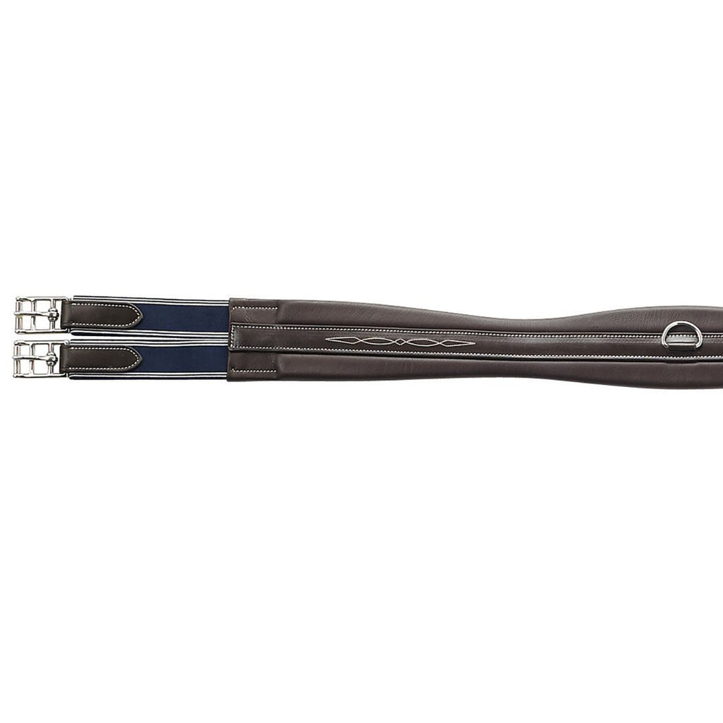 Heritage Fancy Stitch Leather Horse Girth – Contoured Padded Hunter Girth with Triple Elastic