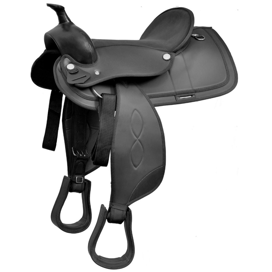 TrailFlex Synthetic Western Saddle – Lightweight Black Horse Saddle with Matching Blanket