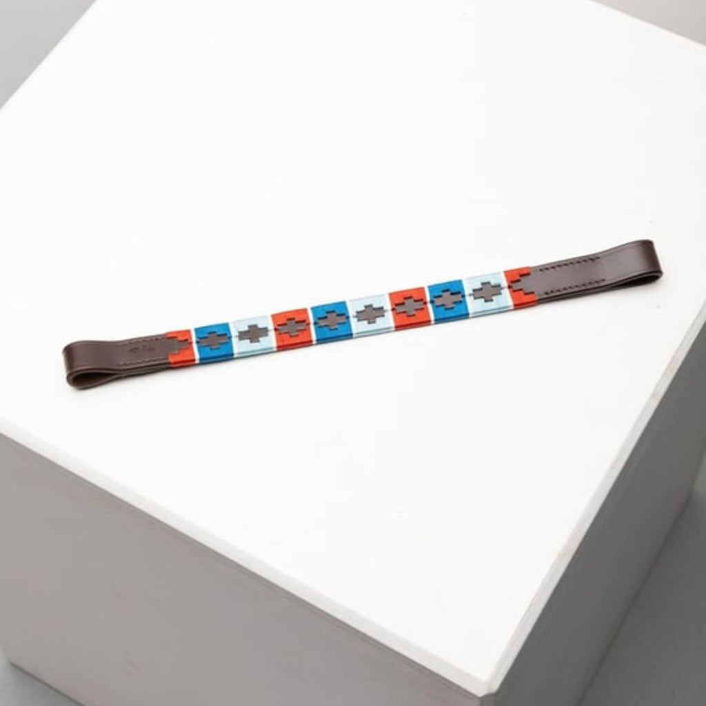 Premium Polo Style Woven Leather Browband with Handwoven Pattern – Handcrafted English Bridle Accessory