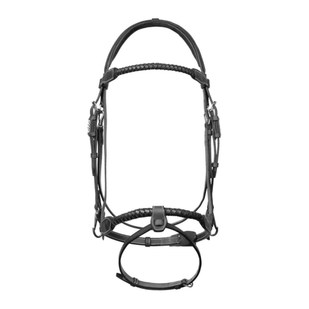 Prestige Performance Jump Bridle – Premium Buffalo Leather Anatomical Bridle with Fancy Braided Noseband & Matching Reins