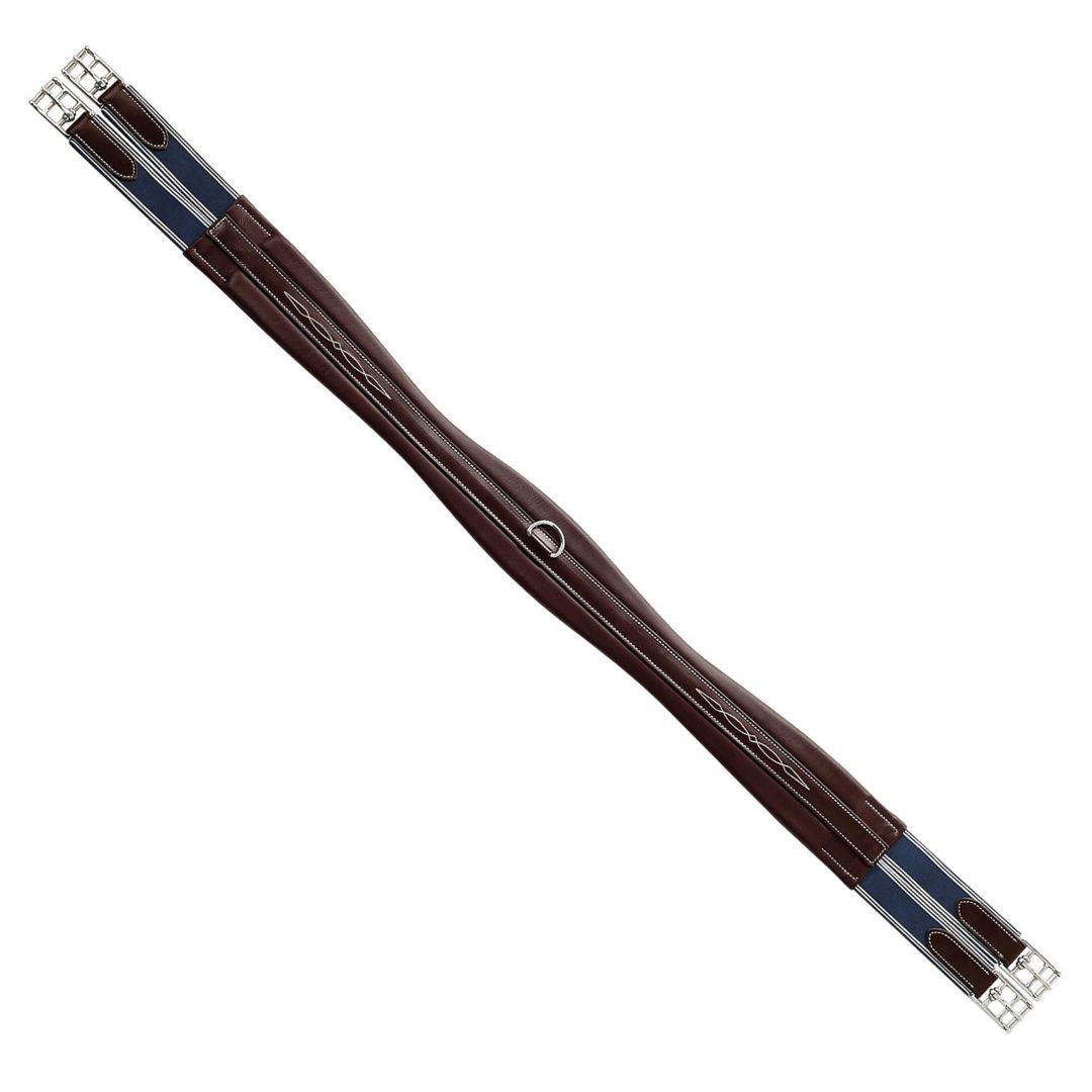 Heritage Fancy Stitch Leather Horse Girth – Contoured Padded Hunter Girth with Triple Elastic