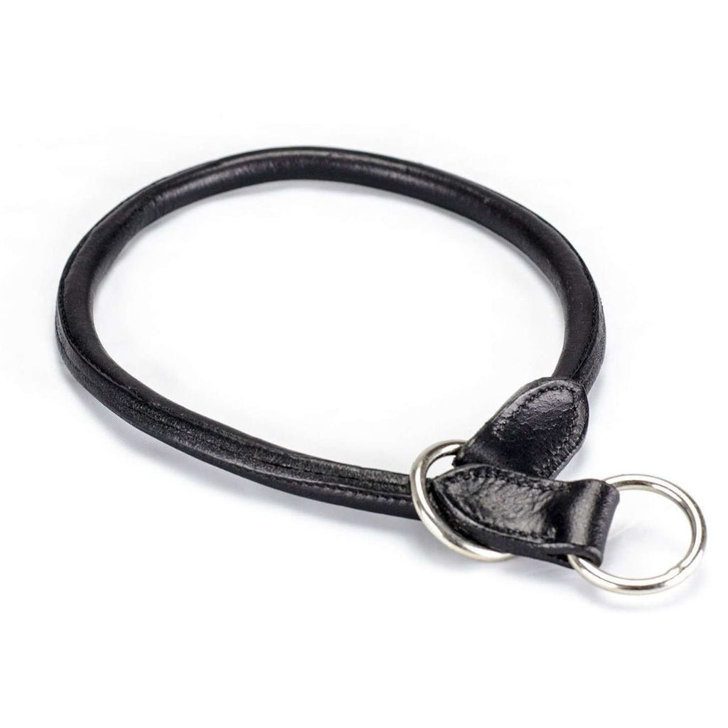 Rolled Genuine Leather Choke Dog Collar – Handcrafted Genuine Leather Slip Collar with Stainless Steel Rings