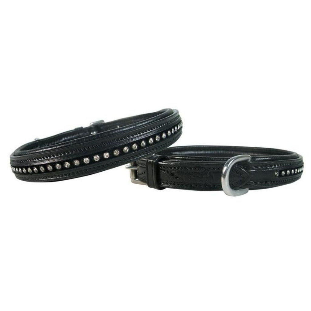 Handcrafted Crystal Padded Leather Dog Collar – Genuine Leather with Premium Hardware