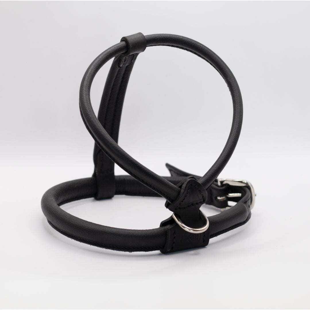Rolled Genuine Leather Dog Harness – Adjustable Comfort Harness for Long-Haired Dogs