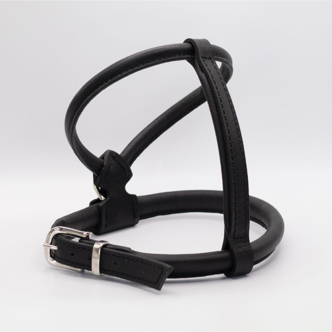 Rolled Genuine Leather Dog Harness – Adjustable Comfort Harness for Long-Haired Dogs