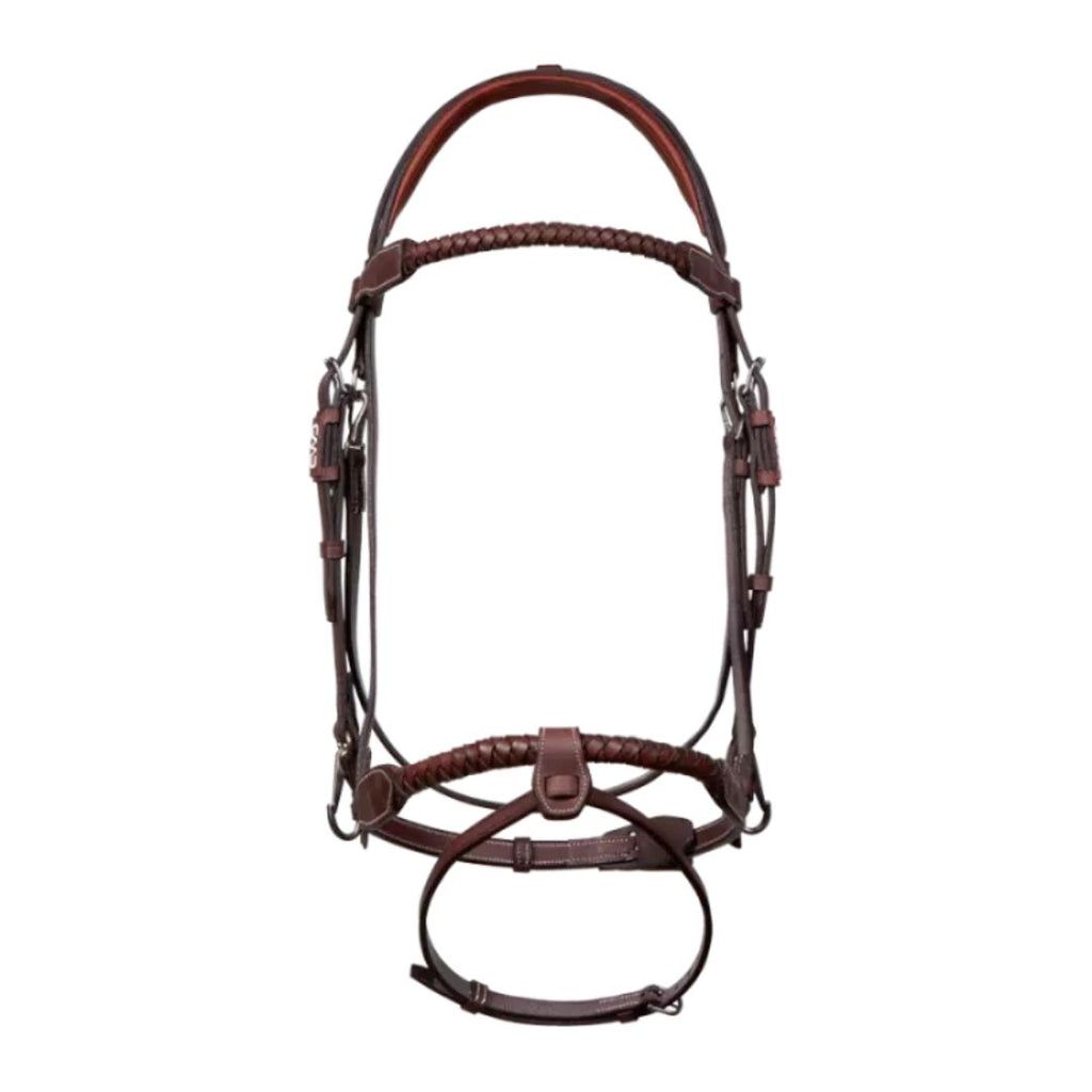 Prestige Performance Jump Bridle – Premium Buffalo Leather Anatomical Bridle with Fancy Braided Noseband & Matching Reins