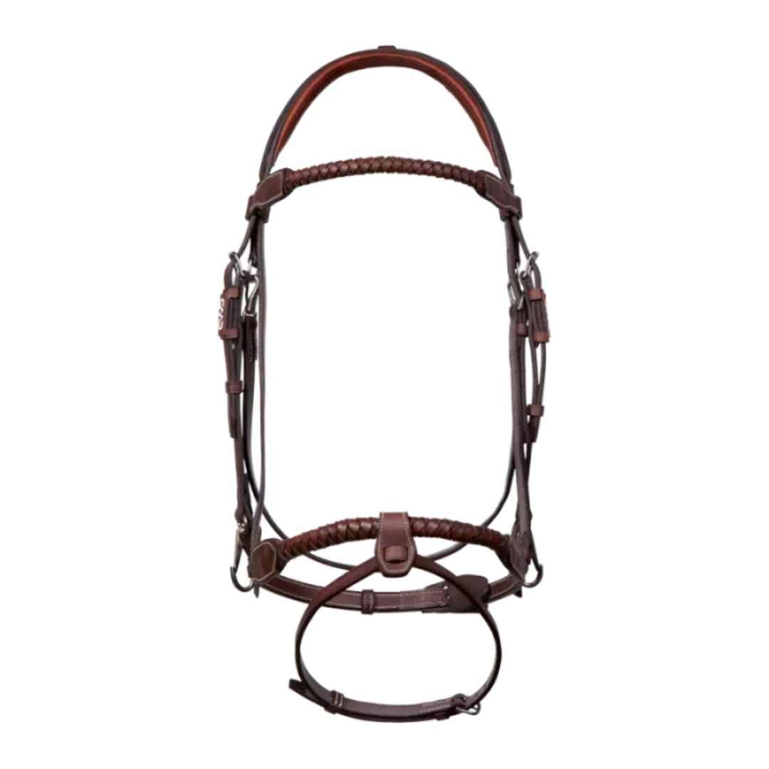 Prestige Performance Jump Bridle – Premium Buffalo Leather Anatomical Bridle with Fancy Braided Noseband & Matching Reins
