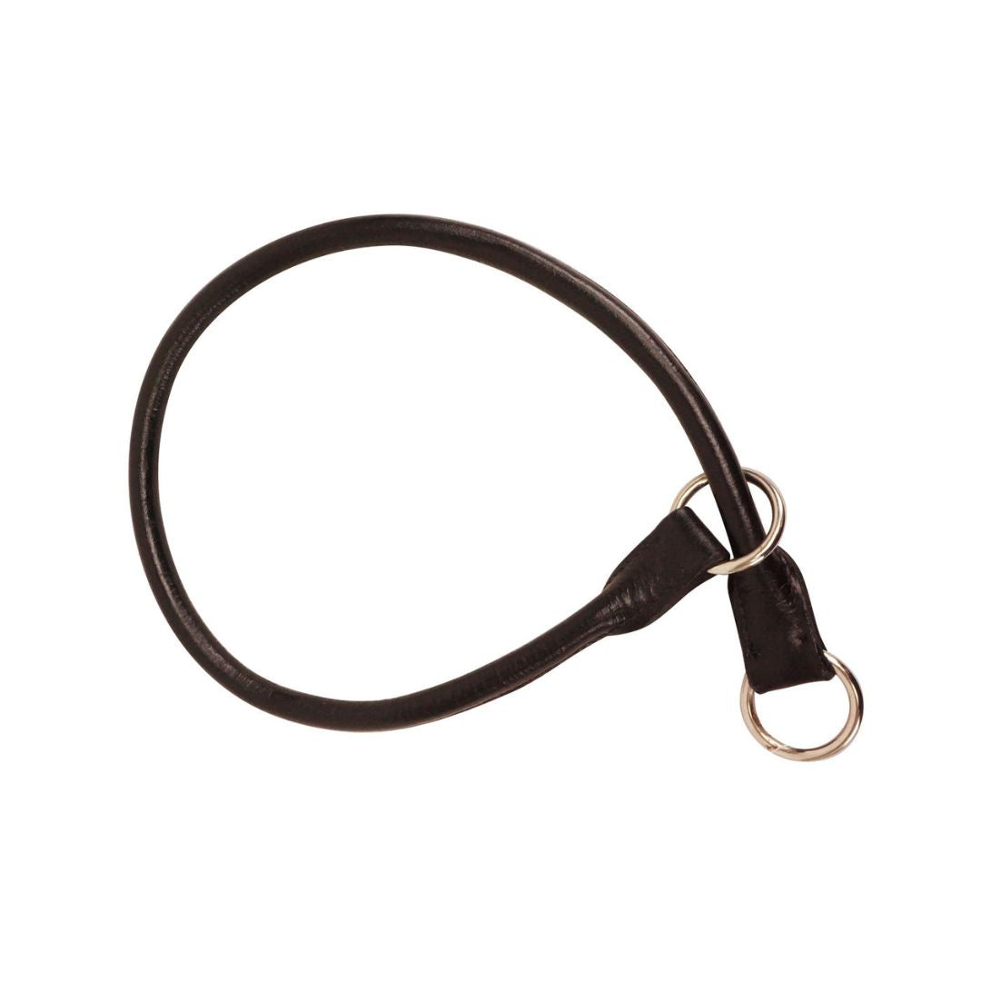 Rolled Genuine Leather Choke Dog Collar – Handcrafted Genuine Leather Slip Collar with Stainless Steel Rings