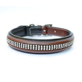 3-Row Crystal Padded Leather Dog Collar – Genuine Leather with Premium Stainless Steel Hardware