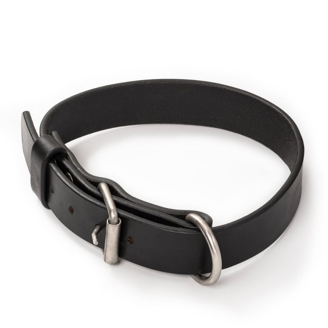 Classic Plain Genuine Leather Dog Collar – Handcrafted Full-Grain Leather Collar with Stainless Steel Hardware