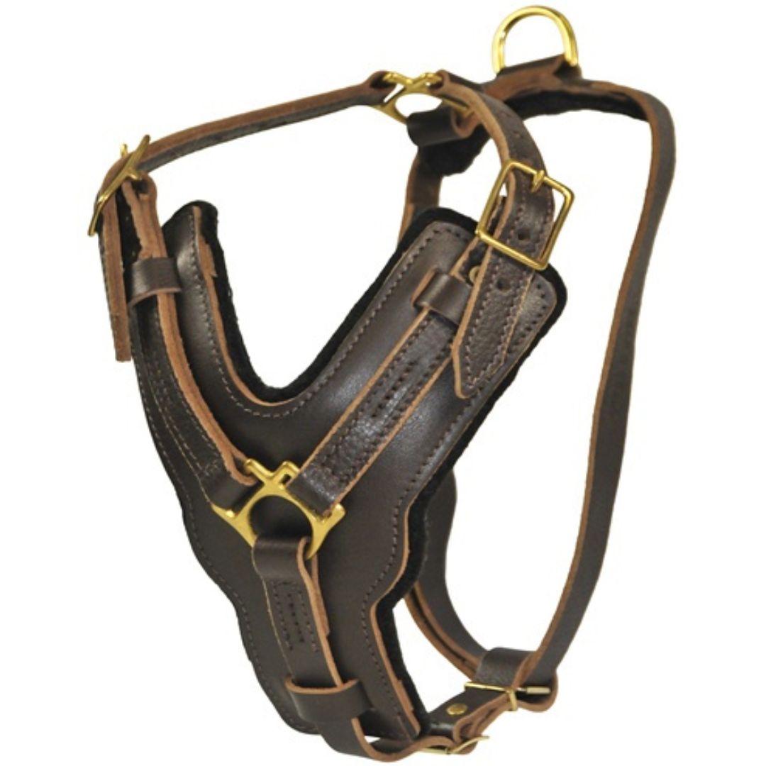 Genuine Leather Dog Harness with Handle – Heavy-Duty Adjustable Harness for Training & Walking