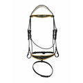 Royal Gold Crystal Dressage Bridle – Fancy Stitched Buffalo Leather English Bridle with Padded Comfort