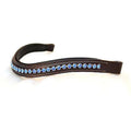 Premium Padded Genuine Leather Browband with Coral Blue Crystal Accents