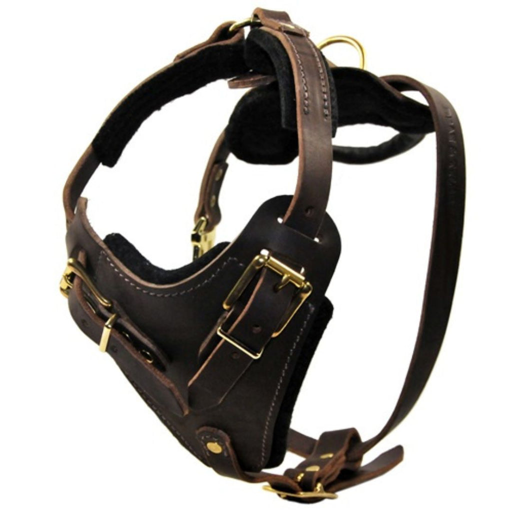 Professional Heavy-Duty Leather Dog Harness with Control Handle – Adjustable Full-Grain Leather Harness