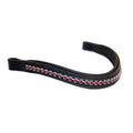 Premium Genuine Leather Padded Browband with Fuchsia Crystal Accents – Handcrafted English Bridle Accessory