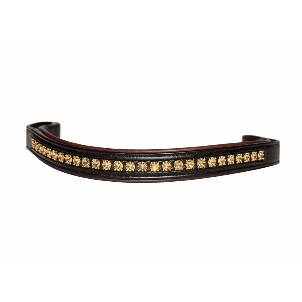 Premium Padded Genuine Leather Browband with Light Gold Crystal Accents – Handcrafted English Bridle Accessory