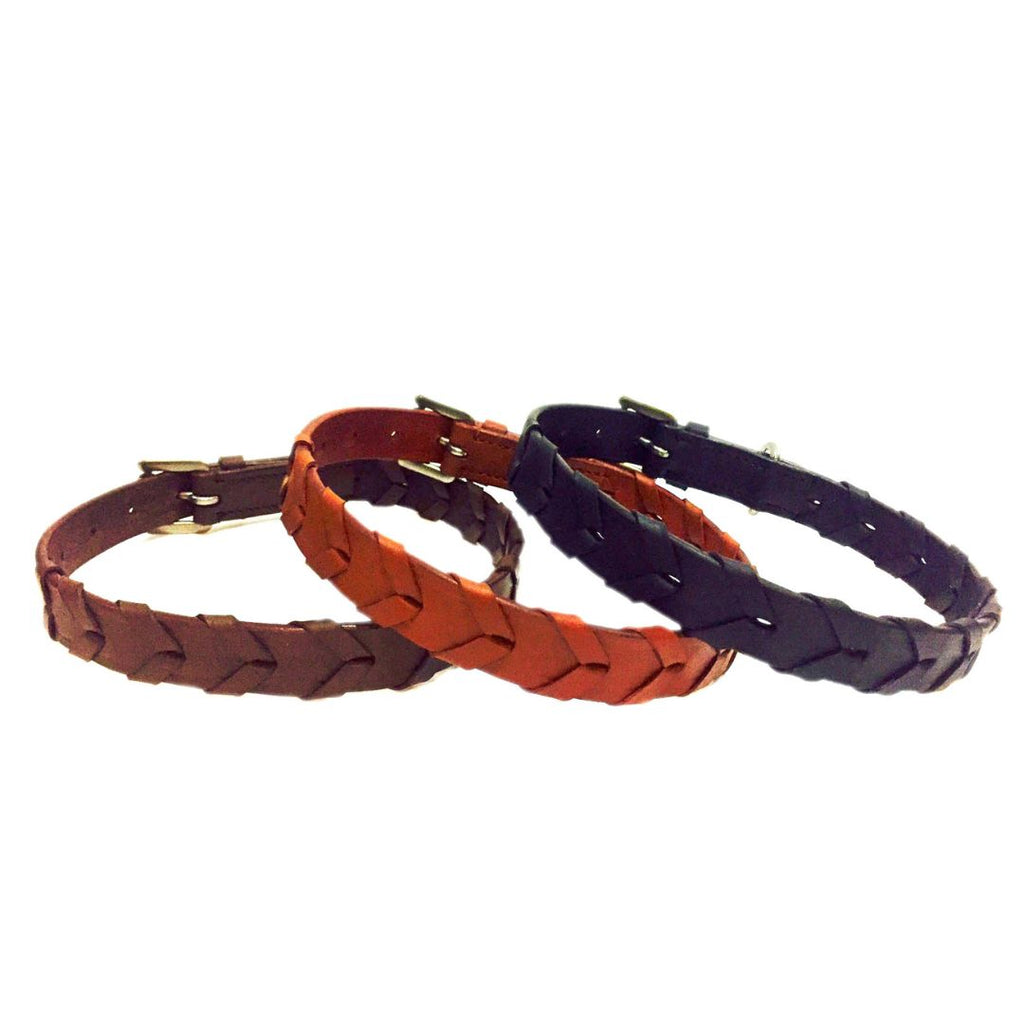 Braided Genuine Leather Dog Collar – Handcrafted Adjustable Collar with Heavy-Duty Stainless Steel Hardware
