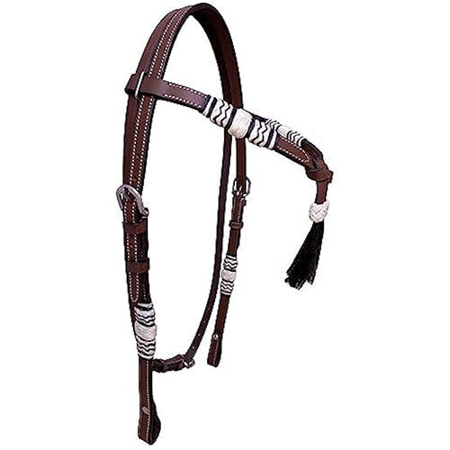 Genuine Leather Horse Headstall – Knotted Browband with Rawhide Braided Detail