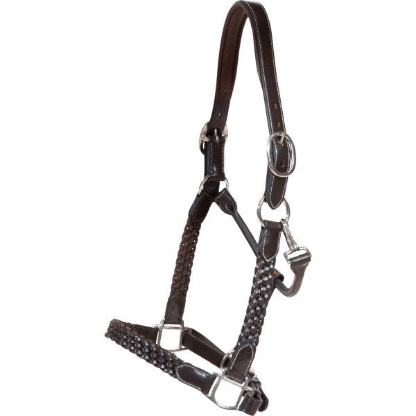 Premium Hand-Braided Leather Horse Halter – Adjustable Padded Headcollar with Solid Brass Hardware