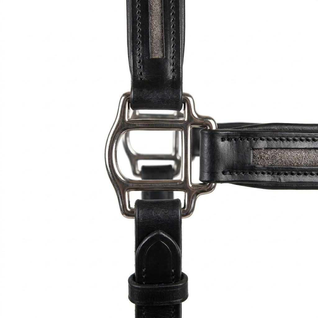 Premium Genuine Leather Empty Channel Horse Halter – Padded Adjustable Headcollar with Solid Brass Hardware