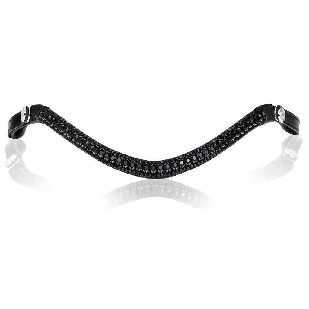 Luxury Triple Row Black Crystal Leather Browband – Handcrafted English Bridle Accessory