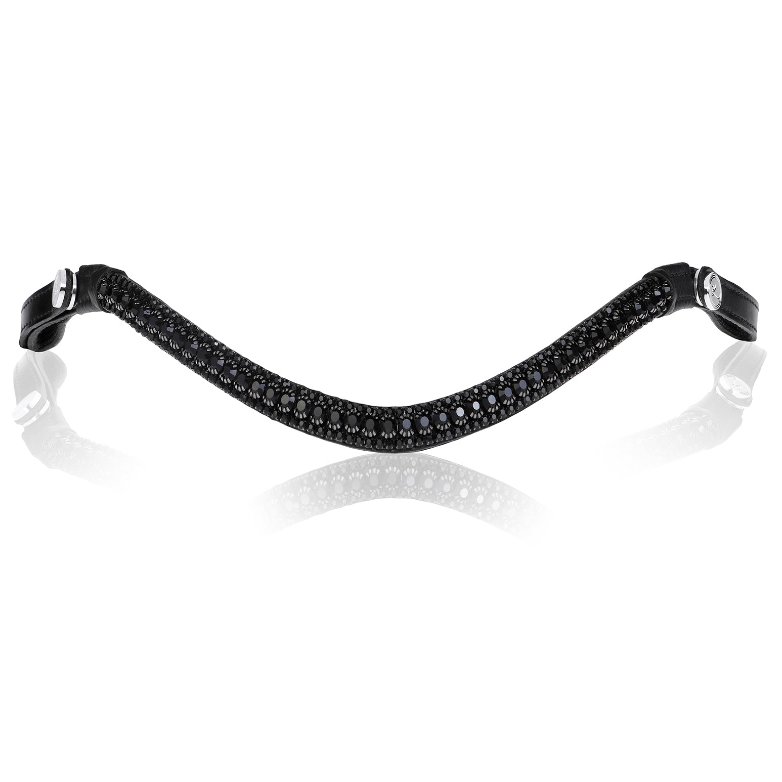 Luxury Triple Row Black Crystal Leather Browband – Handcrafted English Bridle Accessory