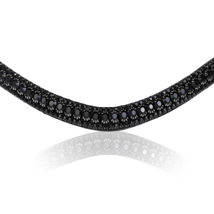 Luxury Triple Row Black Crystal Leather Browband – Handcrafted English Bridle Accessory