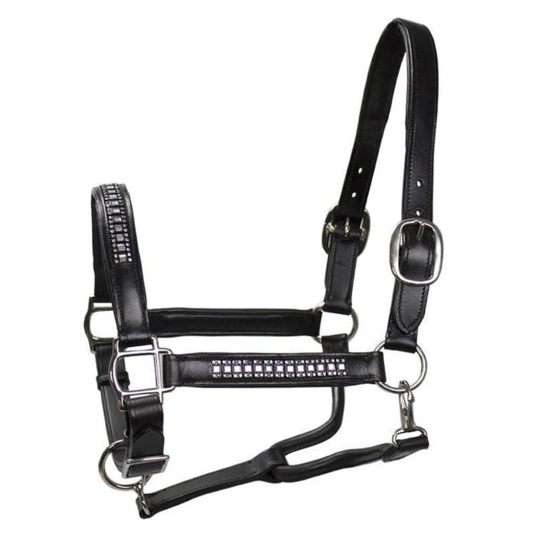 Luxury Crystal Leather Horse Halter – Premium Padded Bling Headcollar with Solid Brass Hardware