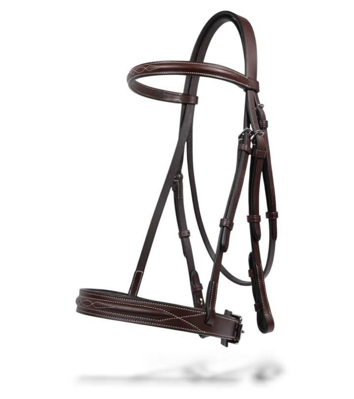 Heritage Wide Nose Hunter Bridle – Premium Buffalo Leather English Bridle with Raised Fancy Stitching & Padded Crown