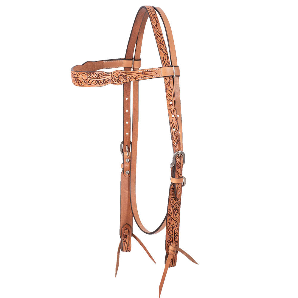 Antiqued Leaf Browband Horse Headstall – Genuine Leather with Stainless Steel Buckles
