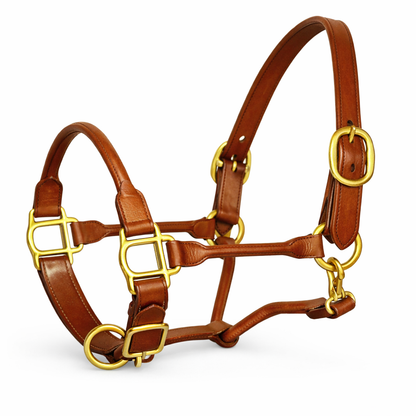 Premium Rolled Leather Horse Halter with Solid Brass Hardware – Adjustable English Leather Headcollar