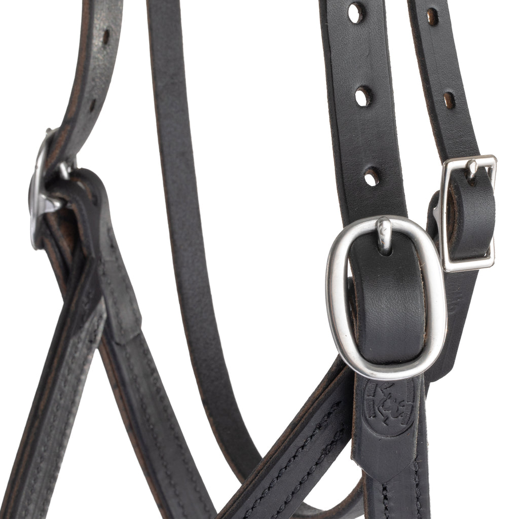 Stealth Performance Bitless Bridle – Slim Black Buffalo Leather Sidepull Bridle with Rope Noseband
