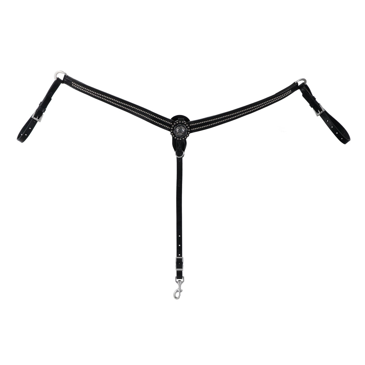 Premium English Bridle Leather Tapered Breast Collar – Floral Stainless Steel Western Tack