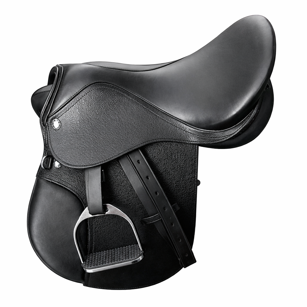 Premium Grain Leather English Training Saddle – Suede Grip Panels for Schooling & Flatwork