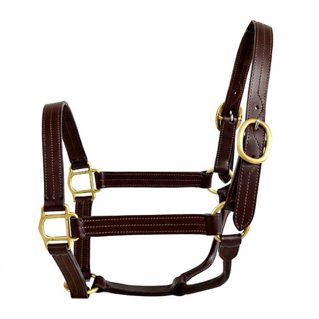 Premium Triple-Stitched Genuine Leather Horse Halter with Solid Brass Hardware – Adjustable English Stable Halter