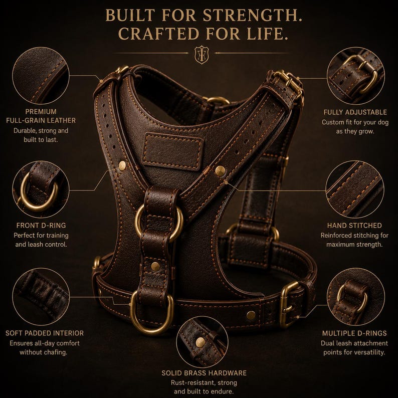 Elite Genuine Leather Dog Harness for Large & Powerful Breeds