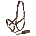Premium Anatomical Leather Horse Halter Set – Padded Adjustable Headcollar with Matching Lead Rope & Solid Brass Hardware
