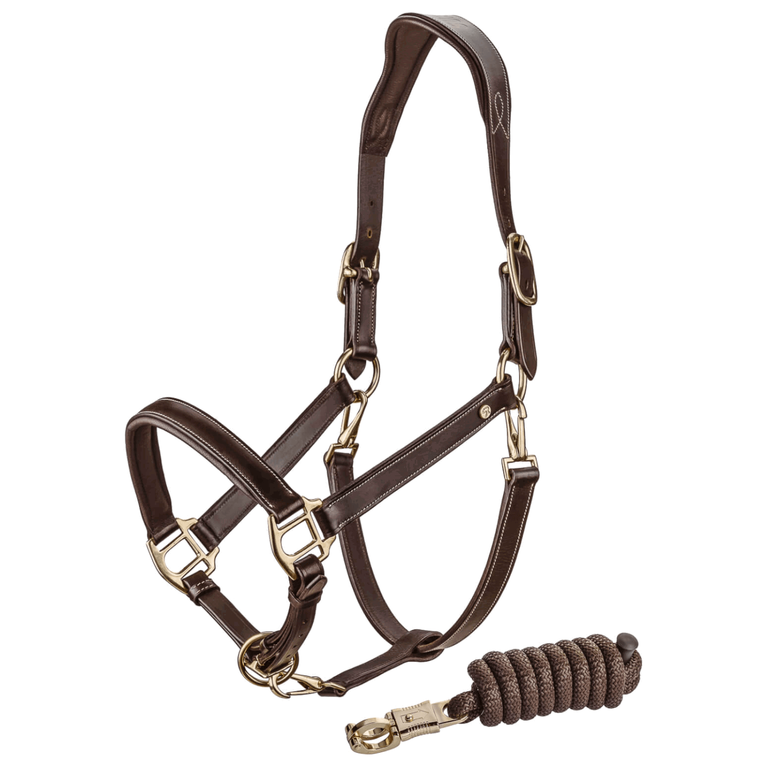 Premium Anatomical Leather Horse Halter Set – Padded Adjustable Headcollar with Matching Lead Rope & Solid Brass Hardware