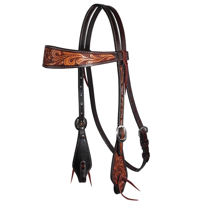 Floral Leaf Tooled Browband – Genuine Leather Horse Headstall