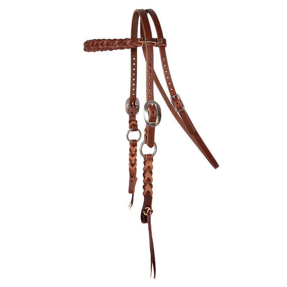 Rawhide Accent Leather Headstall – Decorative Browband & Ring Detail