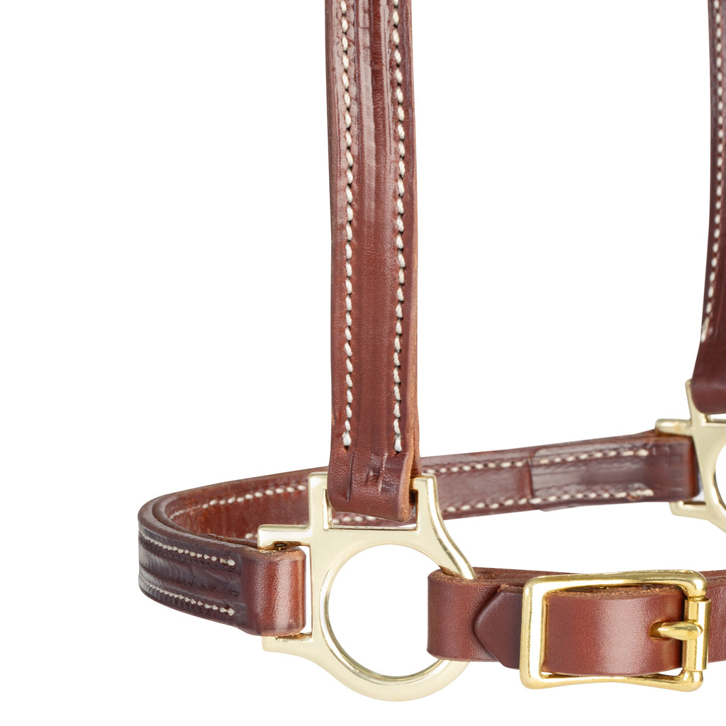 Premium Double-Stitched Leather Horse Halter – 3/4" Adjustable Padded Headcollar with Solid Brass Hardware