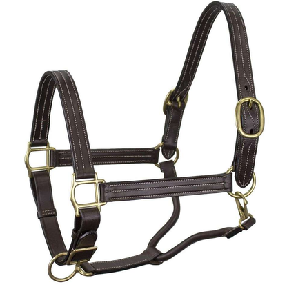 Premium Triple-Stitched Genuine Leather Horse Halter with Solid Brass Hardware – Adjustable English Stable Halter