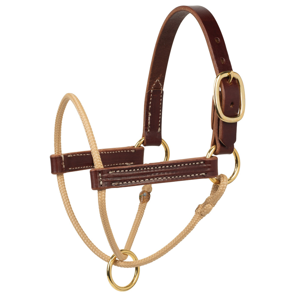 Premium Rope Leather Horse Halter – Adjustable Training Headcollar