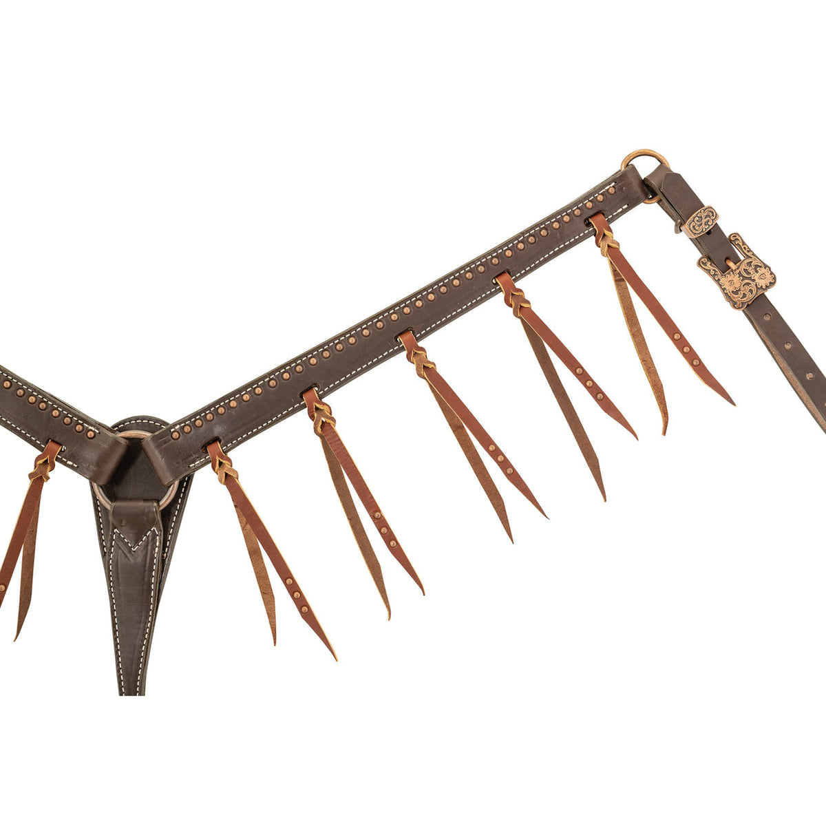 Rustic Tasseled Leather Horse Breast Collar – Copper Accents & Western Tack