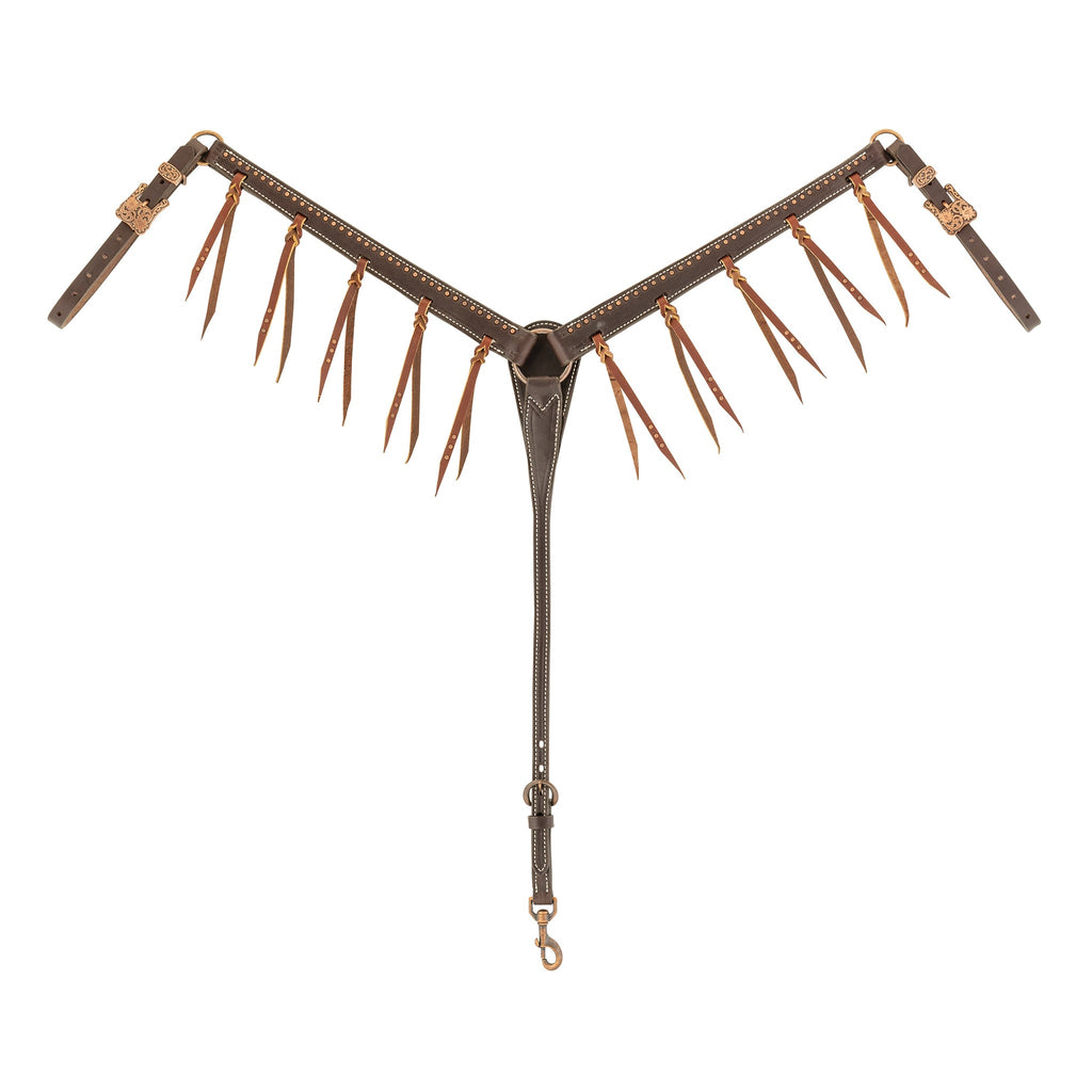 Rustic Tasseled Leather Horse Breast Collar – Copper Accents & Western Tack