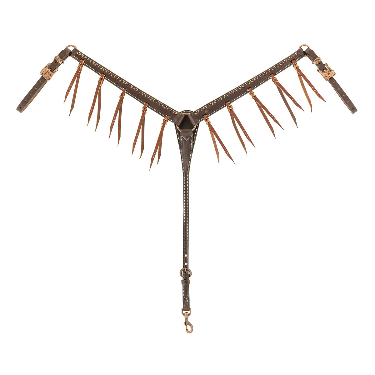 Rustic Tasseled Leather Horse Breast Collar – Copper Accents & Western Tack